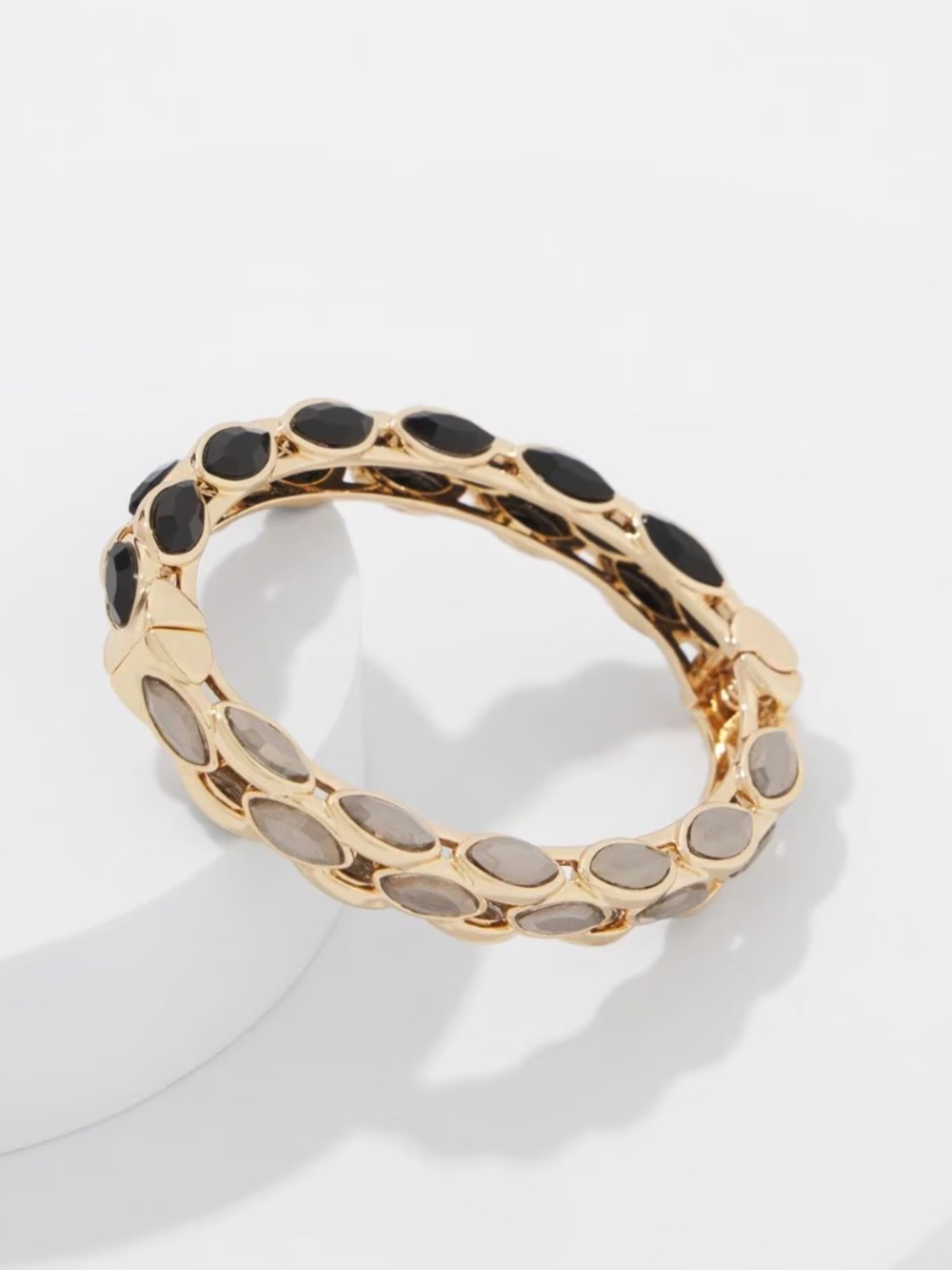 WHBM NWT Hinge Bracelet Gold Tone Hematite and Black Glass Stones